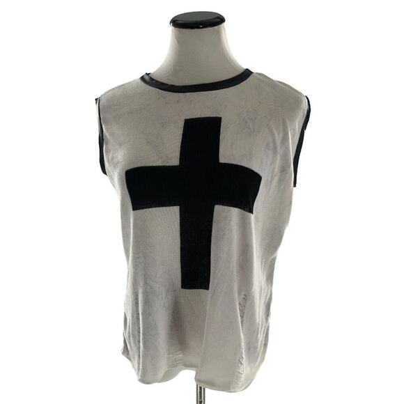 JC Fits. Inc Women's Size Large Graphic Cross Distressed Sleeveless Casual To - Picture 1 of 11